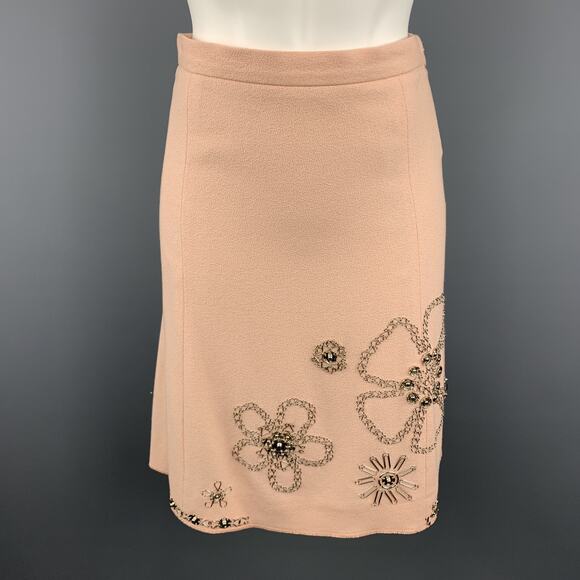 MOSCHINO Size 6 Rose Cotton Floral Embellished Skirt - Picture 1 of 5